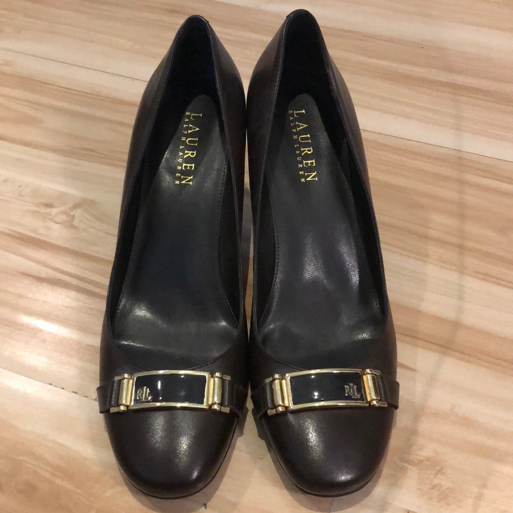 Ralph Lauren Brown Leather Kitten Heels